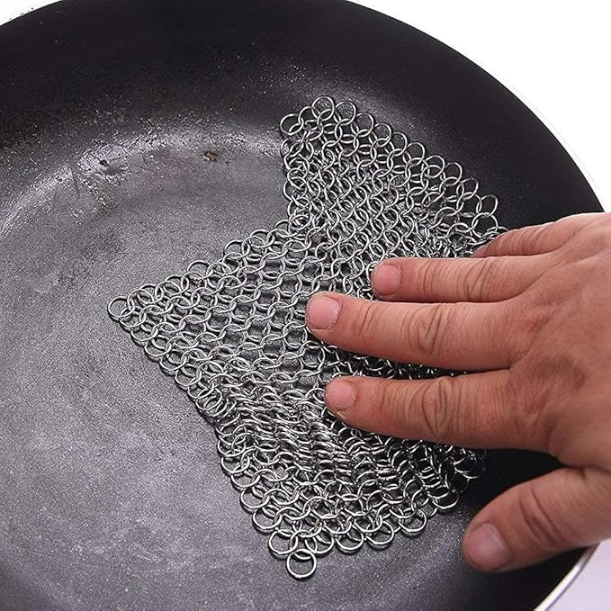 Cast Iron Cleaner 8"x6" 316L Stainless Steel Chainmail Scrubber for Griddle Skillet Dutch Oven Wok Stainless Steel Pot Cast Iron Pan