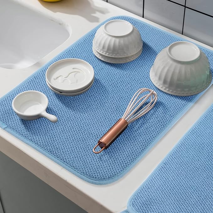 Microfiber Dish Drying Mat, Super Absorbent Kitchen Dish Drying Pad for Easter Day, Reversible Gift Mats for Countertop, 17.8 * 23.6 inch Blue