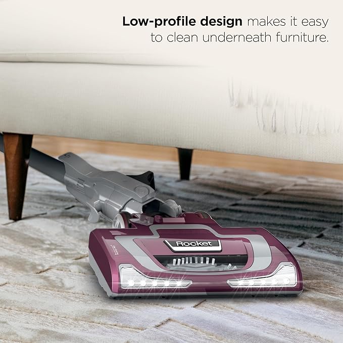 Shark HV322 Rocket Pet Plus Corded Stick Vacuum with LED Headlights, XL Dust Cup, Lightweight, Perfect for Pet Hair Pickup, Converts to a Hand Vacuum, with (2) Pet Attachments, Bordeaux/Silver
