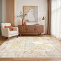 4x6 Area Rugs for Living Room, Bedroom, Small Washable Orange Rugs, Entryway Non Slip Rug, Neutral Floral Vintage Boho Soft Indoor Carpet for Nursery, Bathroom, Office