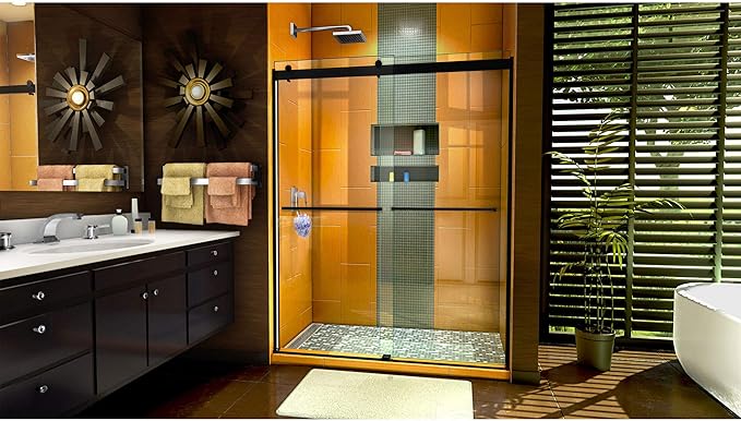 DreamLine Sapphire 56-60 inch W x 60 inch H Semi-Frameless Bypass Tub Door in Matte Black and Clear Glass