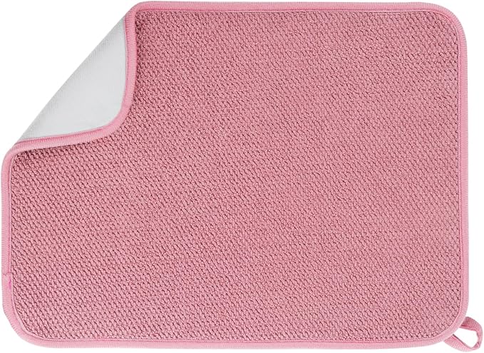 Microfiber Dish Drying Mat, Super Absorbent Kitchen Dish Drying Pad for Easter Day, Reversible Gift Mats for Countertop, 15 * 20 inch Pink