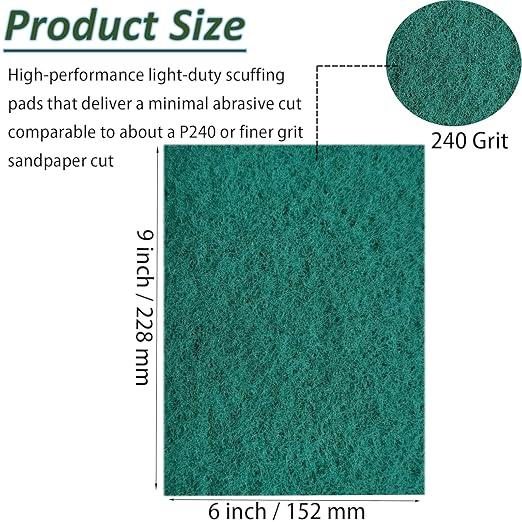 10 Pack 6" x 9" 240 Grit General Purpose Scuff Pads for Scuffing, Scouring, Sanding, Paint Primer Prep Adhesion Scratch - Surface Preparation Automotive Car Auto Body Woodworking (Green)