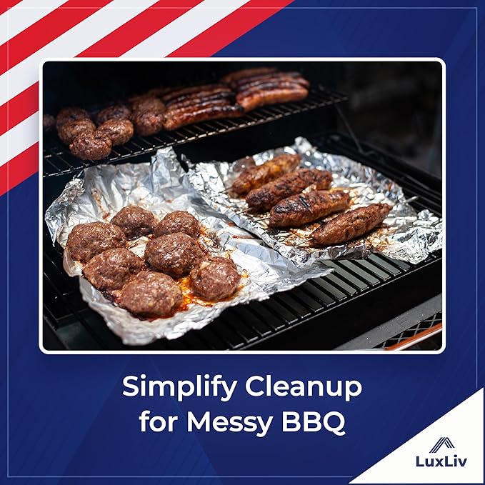 Aluminum Heavy Duty 30 Micron Tin Foil Roll – 12 inch wide x150ft ft Length,150 sq ft – BBQ Grade & Extra Thick, Strong Enough for Food Service Industry with cutter - LuxLiv®