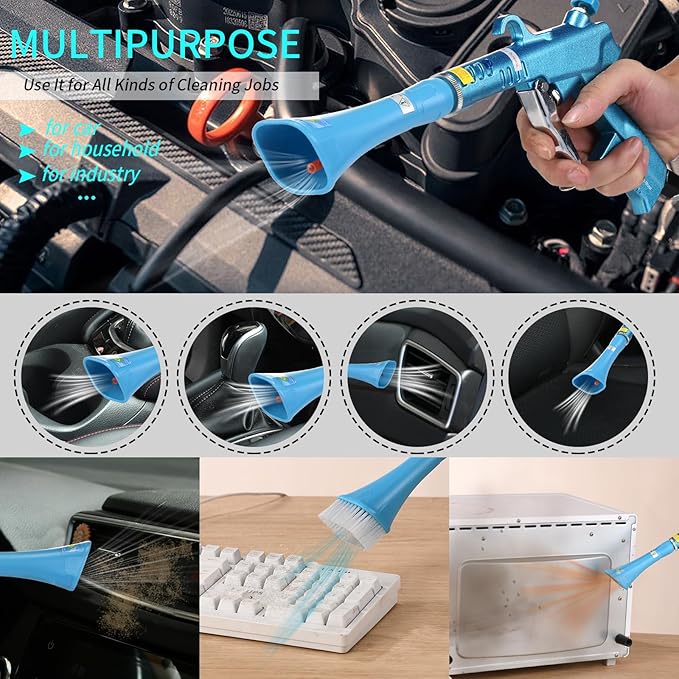 Tornado Dry Car Cleaning Gun Detailing Interior Dryer Air Blow Gun for Car Detailing Air Gun Car Dust Cleaner Air Compressor Blower Gun with Nozzle and Auto Detailing Dusting Brush