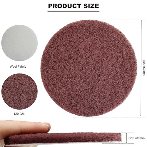 10 Pack 6 Inch Multipurpose Brown Scrubber Scouring Pads Flocking Scuff Pads -Hoop and Loop Scuff Pads Conditioning Discs Polishing Pad for Furniture Automotive Cleaning, Rust Removal (120 Grit)
