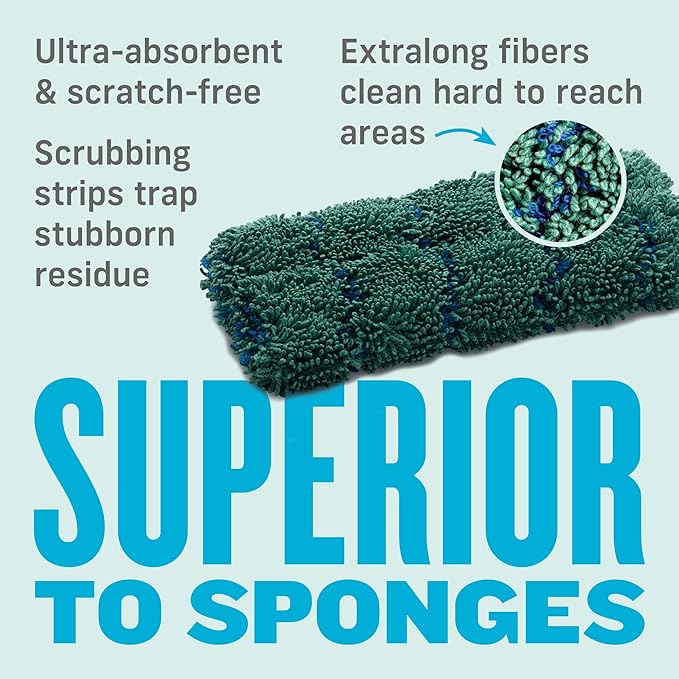 E-Cloth Kitchen Dynamo, Premium Microfiber Non-Scratch Kitchen Dish Scrubber Sponge, Ideal for Dish, Sink and Countertop Cleaning, 100 Wash Guarantee, Green, 4 Pack