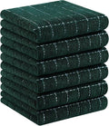 Homaxy 100% Cotton Terry Kitchen Towels(Blackish Green, 13 x 28 inches), Checkered Designed, Soft and Super Absorbent Dish Towels, 6 Pack