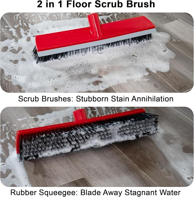 16.5 Inches Push Broom- Heavy Duty Outdoor Broom with 51" Long Handle for Patio, Bathroom, Garage, Tile, Deck, Pet Hair, Concrete Floors Cleaning