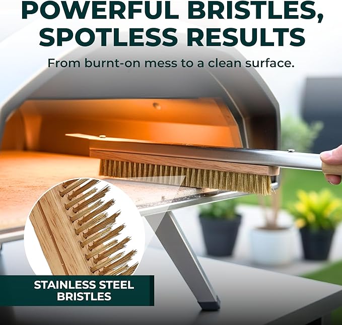 Urban Whisk 26" Pizza Oven Brush with Scraper – Heat Resistant Pizza Brush for Pizza Oven with Stainless Steel Bristles | Pizza Stone Brush for Cleaning Residue & Ash, Extra Long Handles & Spare Head