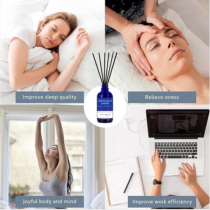 Reed Oil Diffuser Set, Fragrance Diffuser - Floral Notes, Vanilla, Cinnamon & Amber, Includes 6 Rattan Scented Sticks Diffuser Reeds, Home & Office Decor, 110ml/3.7oz