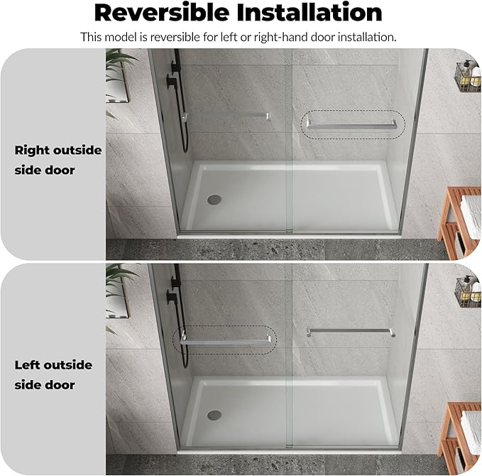 Sliding Shower Door, Aluminum Alloy Frame with 44-48" Adjustable Width x 72" Height, Features Double 6mm (1/4") Tempered Glass Panels, Brushed Nickel Square Track, Space-Saving Bypass Design