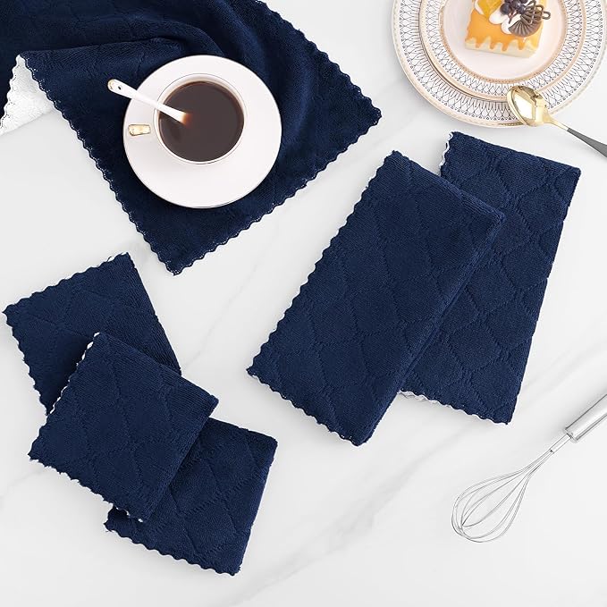 Mordimy 18 Pack Kitchen Cloths Dish Towels (10" x 10", Navy Blue & White), Super Soft and Absorbent Dish Cloths, Coral Velvet Microfiber Cleaning Cloth, Nonstick Oil Fast Dry Dishcloths