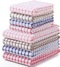 Homaxy Kitchen Towels and Dishcloths Set, 16 x 25 and 12 x 12 Inches, Set of 8 Cotton Terry Kitchen Dish Towels, Super Soft and Absorbent Dish Cloths, Blue/Pink/Red/Brown