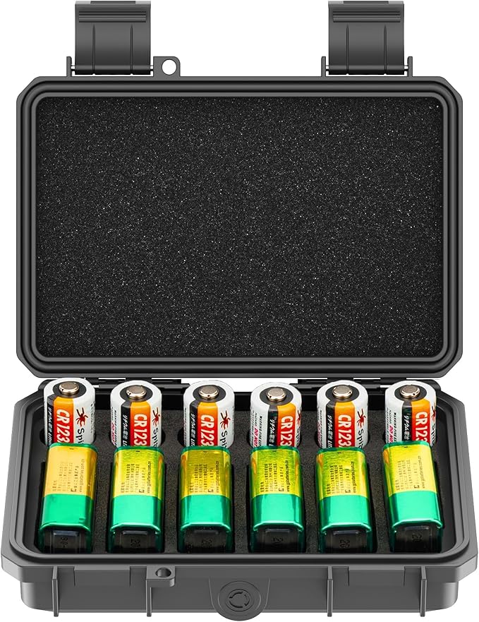 KIWIFOTOS 12 Slots 9V & CR2 CR123A Battery Storage Organizer Case IP67 Waterproof Hard Case for CR17345/ CR16340/CR18350/CR15H270 9V Battery Holder for Household Outdoor Camping Fishing