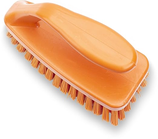 SPARTA Scrub Brush with Iron Shaped Handle and Stiff Bristles, Heavy Duty Scrubber Brush for Kitchen, Bathroom, Shower, Tile, Sink, Carpet and Bakepans, Polypropylene, 6 Inches, Orange