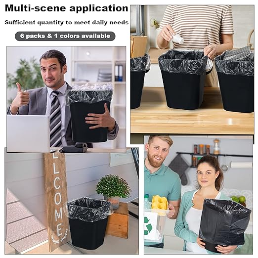 Eccliy 6 Pack Small Trash Cans for Bathroom Plastic Trash Can with 3 Rolls of Bags Small Wastebasket Garbage Bin Container, Bedroom, Home Office, Living Room, Kitchen (Black)