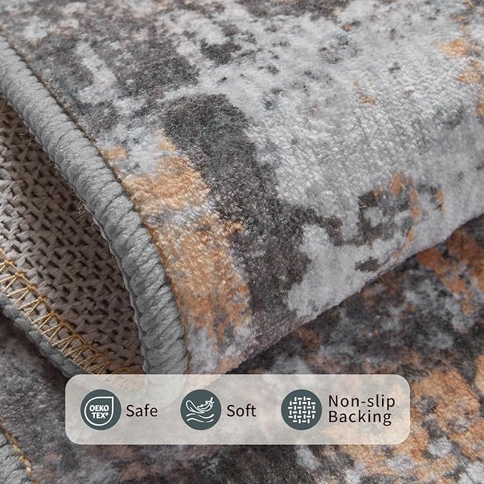6x9 Washable Area Rug for Living Room, Modern Abstract Large Boho Rugs for Office, Dining Room, Kids Room, Farmhouse, Durable Low Pile Non Slip Carpet for High Traffic Areas, Taupe
