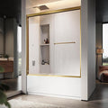 60" W x 60" H Double Sliding Frame Bathtub Door with 5/16" Clear Tempered Glass,Stainless Steel Roller Brackets,Waterproof Threshold Track,Easy-Cleaning Coating & Towel Bar/Knob,Satin Brass