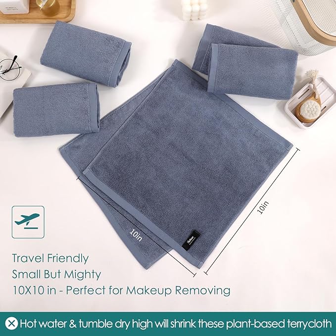 Wash Cloths 12 Pack, Reusable Makeup Remover Towel, Super Soft and Gentle Face Towel for Sensitive Skin, 10x10 inch Small Face Washcloths, Easy to Clean Lint Free Slate Blue Facial Cleansing Cloths