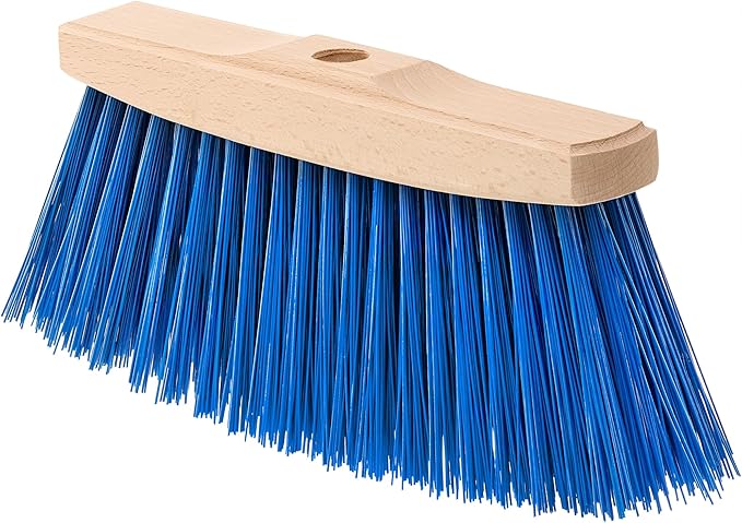 Outdoor Broom Head - Heavy Duty 9.85" Sweeping Wooden Broom Head with Stiff Bristles - Fits Standard 3/4" Threaded Handles - Ideal for Concrete Walkway, Patio, Deck, Driveway & Garage