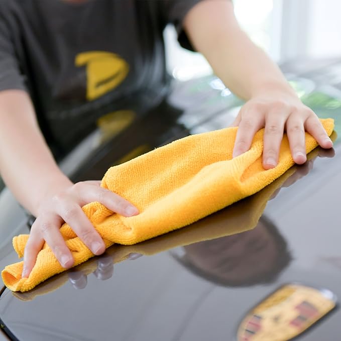 CARCAREZ Premium Microfiber Detailing Towels, 340 GSM Lint Free Car Buffing Waxing Polishing Drying Towel, 16x16 inch, Pack of 6 (Yellow)