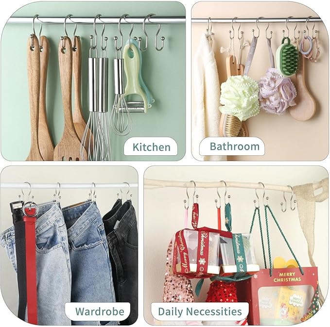 Goowin Shower Curtain Hooks, 12 Pcs Shower Curtain Rings, Stainless Steel Shower Curtain Hangers, Metal Shower Curtain Hooks Rings Rust Proof, Minimalist Shower Hooks for Shower Curtain, Matte Nickel