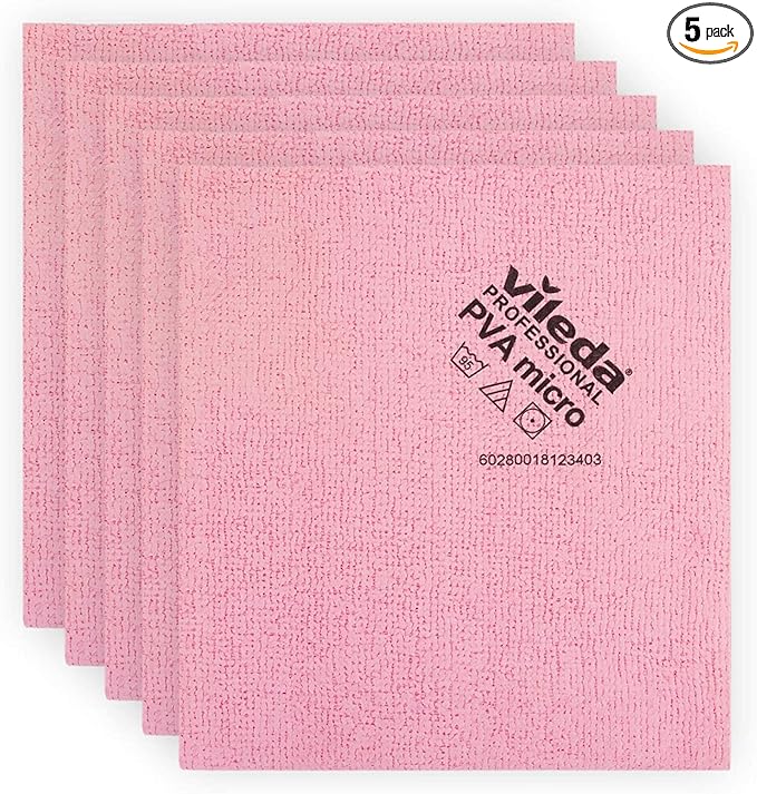 Vileda Professional | PVA Microfiber Cloth Red | All Purpose Cleaning Shammy | Synthetic Chamois Towel | Smooth & Absorbent Materials | 5 Pack