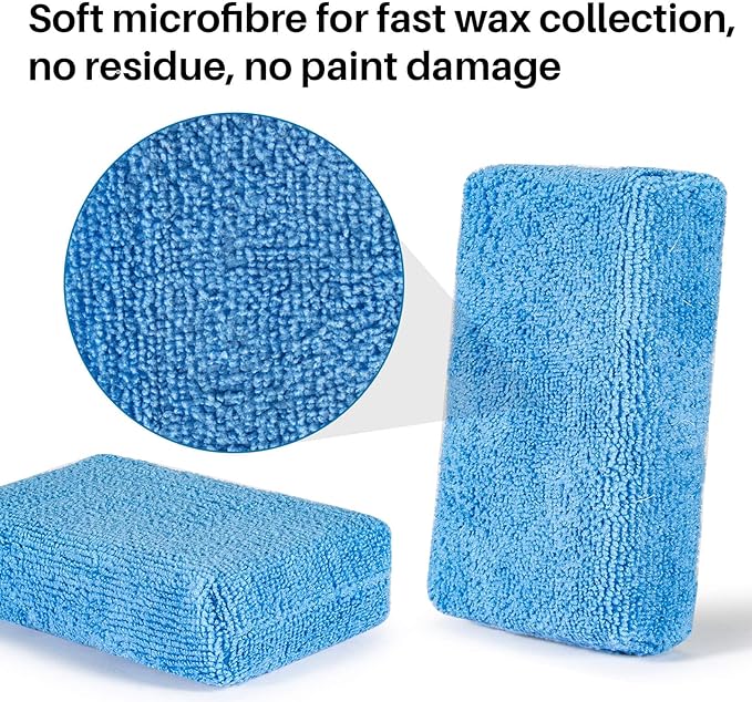 Sukh 6 Pack Microfiber Rectangle Sponge Detailing Pads - Microfiber Wax Foam Applicator Pads for Car Wax Applicator Pad 4.72x3.15 inch Blue