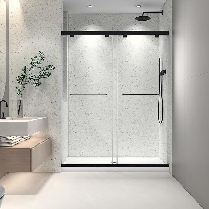 Favfurish Frameless Shower Door 54"x76"-5/16"(8mm) Tempered Glass Double Sliding Bathroom Door,Matte Black,Adjustable Soft Closing Design for Spa,Bathrooms (SGCC Certified)
