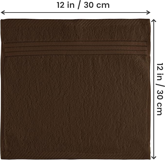 Utopia Towels Wash Cloths Set, 12 by 12 Inches, 100% Cotton Ring Spun, Highly Absorbent and Soft Feel Washcloths for Bathroom, Spa, Gym, and Face, 12 Pack Dark Brown