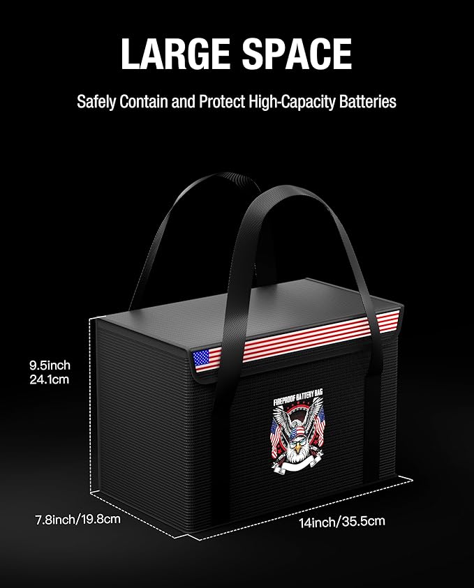 12V 100Ah LiFePO4 Lithium Battery Fireproof Safe Bag, Large Capacity Explosion-proof Lipo Battery Case for Charging & Storage, Waterproof Safe Box Compatible with LiTime(14x7.9x9.4 Inches)