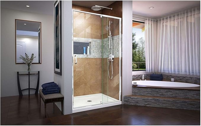 DreamLine Flex 44 - 48 inch W x 72 inch H Semi-Frameless Pivot Shower Door in Chrome
