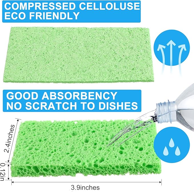 Zhengmy 48 Pieces Sponges Kitchen Compressed Sponges Bulk Natural Dish Sponge Compressed Wood Pulp Cleaning Sponge Without Scratching for Kitchen Bathroom, 3.9 x 2.4 x 0.12 Inch (Multicolor)