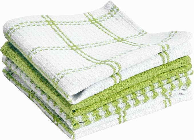 T-Fal Premium Waffle Dish Cloths: Highly Absorbent, Super Soft Long Lasting - 100% Cotton, 12"x13" Flat Waffle Dish Towel for Cleaning & Drying Dishes, (4-Pack), Green
