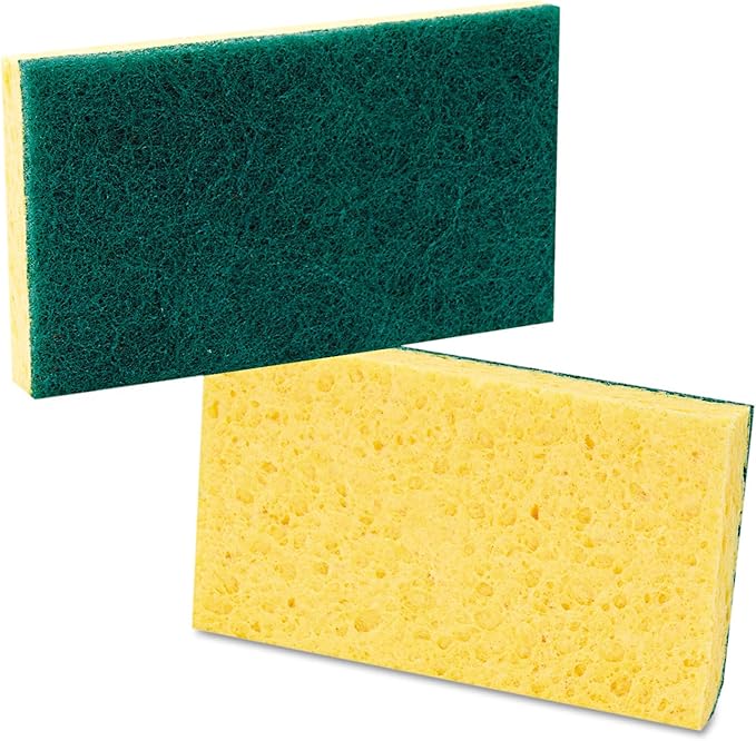 Boardwalk Scrubbing Sponge, Medium Duty, 3.6 x 6.1, 0.75" Thick, Yellow/Green, Individually Wrapped, 20/Carton