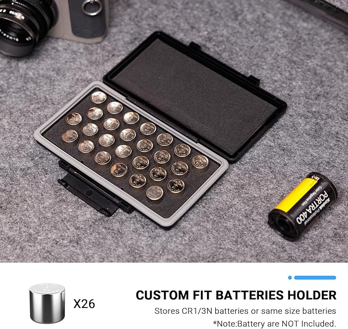 JJC CR1/3N Battery Case Holder Storage,Water-Resistant Anti-Lost,Button Coin Cell Battery Case for 26x CR-1/3n DL1/3N 2L76 Lithium, CR1/3N Battery Container Box- Coin Cell Battery Not Included