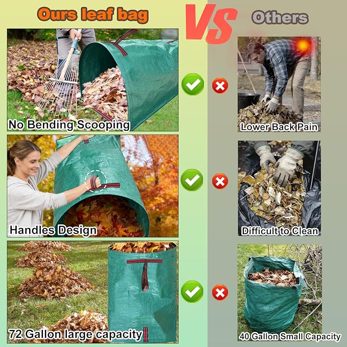 72 Gallon Leaf Collector, Reusable Yard Dustpan-Type Garden Bag, Heavy Leaf Pick up Tool Collapsible Lawn and Leaf Bag, Large Garden Yard Waste Container for Leaves, Lawn Debris, Grass Clippings
