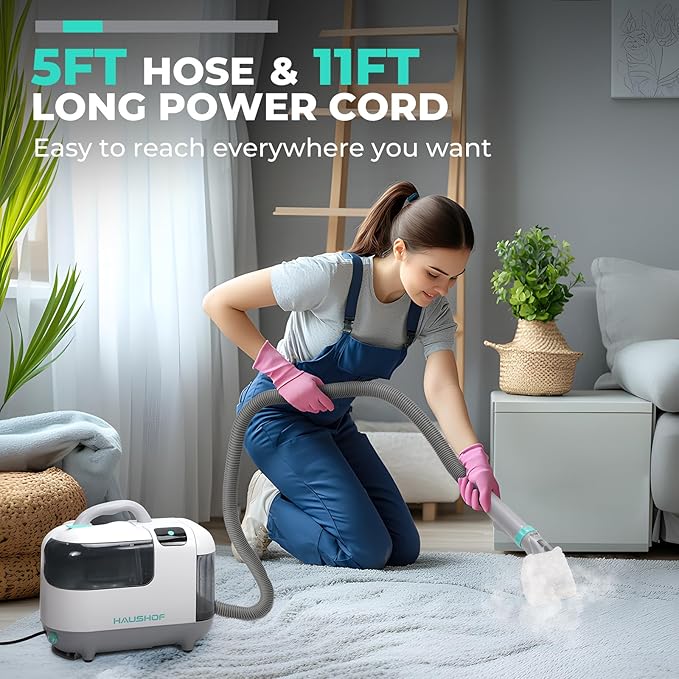 HAUSHOF Steam Portable Carpet and Upholstery Cleaner, Deep Couch Cleaner Machine with 3 Powerful Cleaning Modes for Pet Stains, Sofa, Rug, Mattress, Car Seat and Curtain, Spot & Stain Cleaner Included