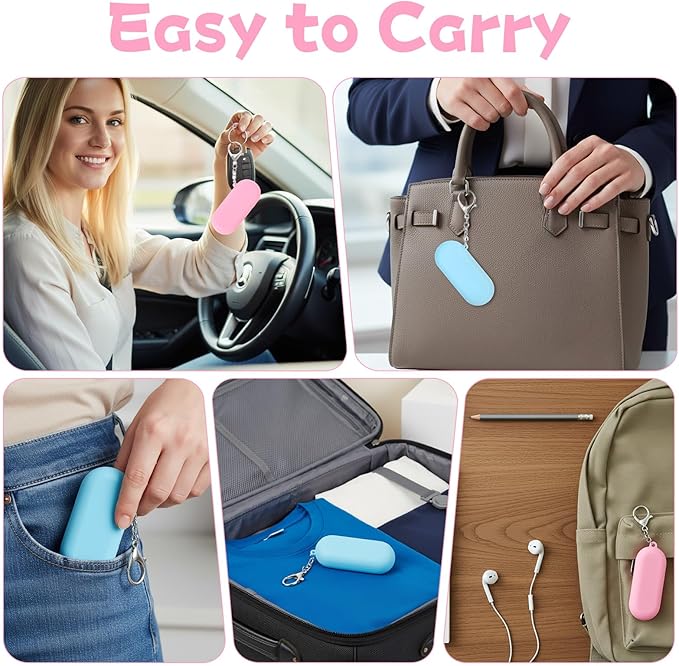 2 Set Travel Straws Reusable with Case, Portable Straw for Hot & Cold Drinks, Foldable Silicone Straws with Cleaning Brush & Keychain (Pink, Blue)