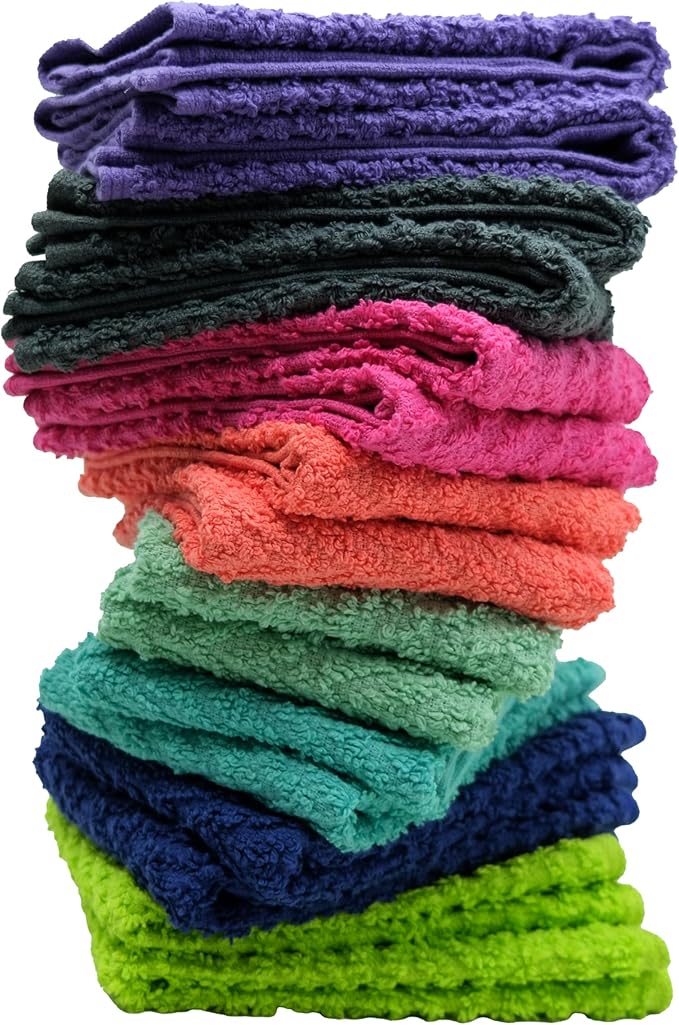 ZUPERIA Zigzag Multicolor Wash Cloths -32 Pack -12" x 12"- Highly Absorbent Soft Washcloths for Face, Gym Towels, Hotel Spa Quality, Reusable & Multipurpose Wash Cloth Towels