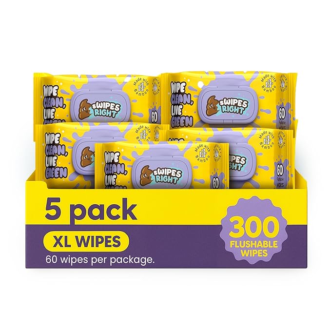 Flushable Wipes – Adult Cleaning Wipes for Sensitive Skin – Portable Travel Pack – Plant-Based Freshness for Everyday Use – Toilet Essentials for Gym & Office (Pack of 5)
