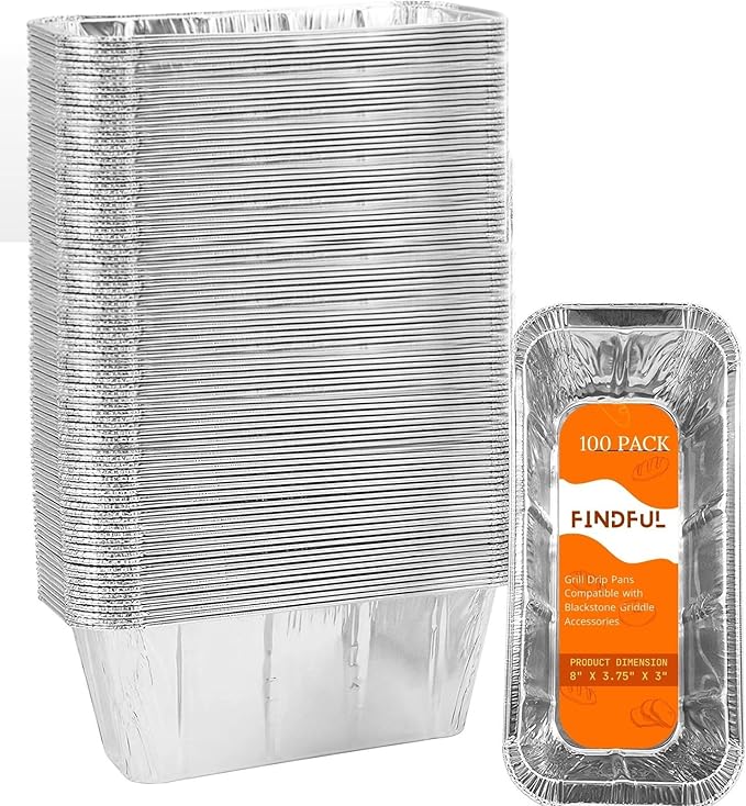 100-Pack Drip Pans Liners for Blackstone Griddle Accessories, Aluminum Foil Pan Disposable for 17" 22" 28" 36" Blackstone Griddle Drip Tray Holder Grill Rear Grease Catcher Cup