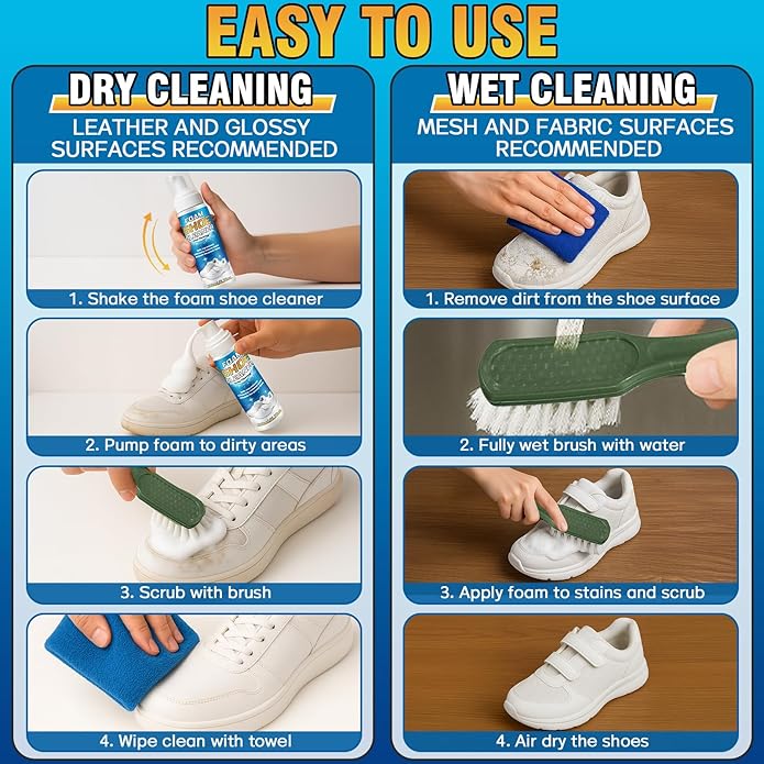 Shoe Cleaner Kit, 6.76oz White Sneaker Cleaner with Brush & Towel, Shoe Cleaning Foam for Leather, Canvas, Knit