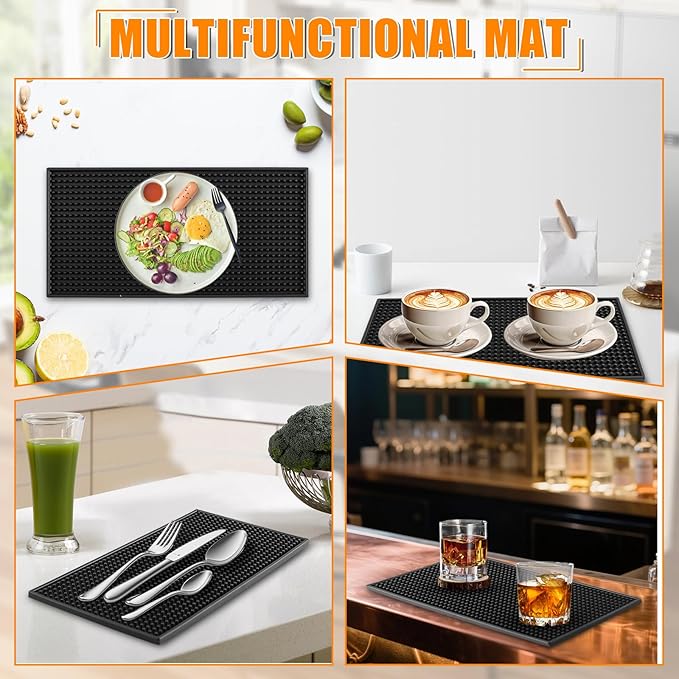 2 Pack Bar Mat, 6" x 12" Bar Mats for Countertop, Non Slip Spill Proof Service Mat, Rubber Dish Drying Mat for Coffee Bar, Bartending, Home Kitchen & Restaurant