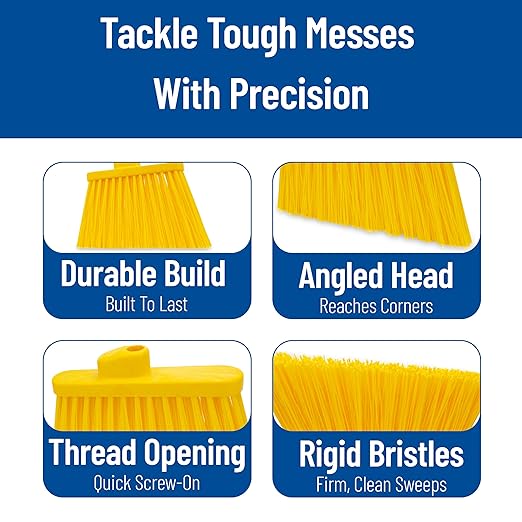 SPARTA Plastic Broom Head, Angled, Un-Flagged for Large Debris Indoor, Outdoor, Home, Restaurant, Lobby, Office, 12 Inches, Yellow