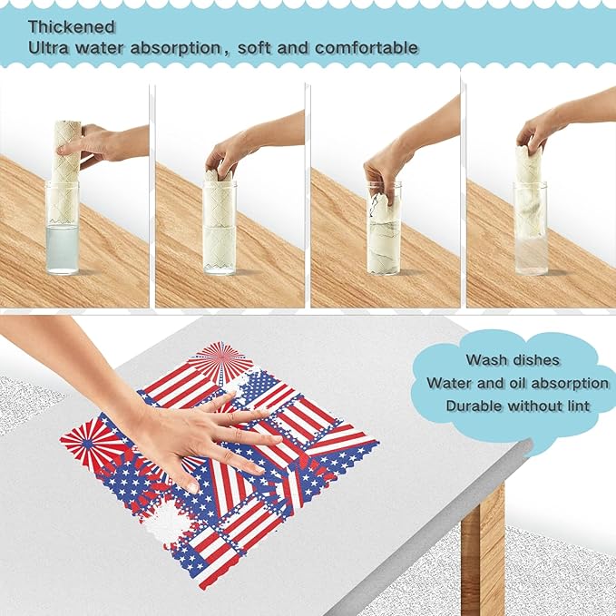 ALAZA Dish Towels 4th of July American Independence Day Dish Cloths Absorbent Lint Free Bar Tea Soft Towel Kitchen Accessories Set of 6, 11"x11"