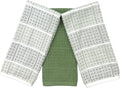 Sage Green Kitchen Dish Towels – Set of 3 100% Cotton Cloth Soft Cleaning Drying Absorbent Textured Waffle & Checkered Weave – Oversized 28" x 18" Multipurpose Towels for Everyday Use