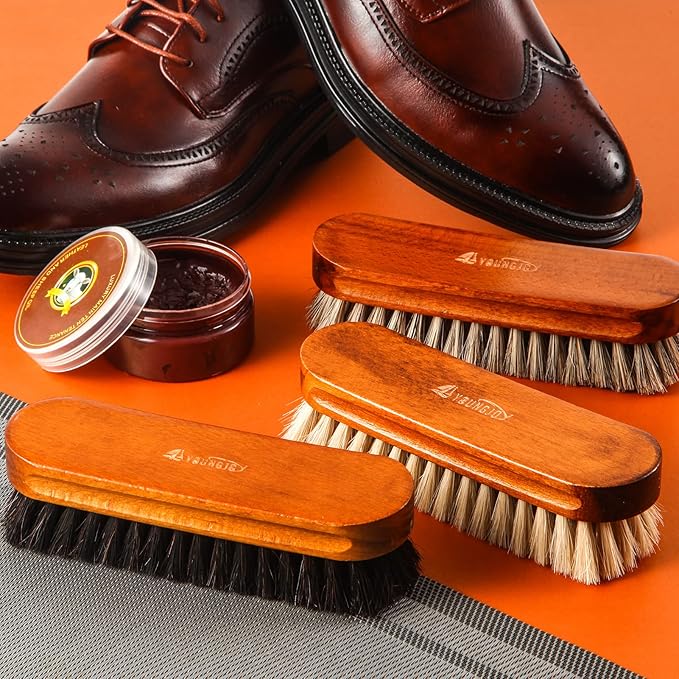 3 Pcs Horsehair Shoe Brush Kit Polishing Daubers Applicators Leather Care Brushes Shine Cleaning Brush(Shoe Brush Set C)