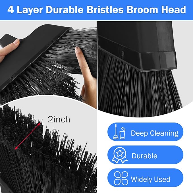 Roshtia 10 Pcs Heavy Duty Broom Bulk 54 Inch Outdoor Indoor Commercial Brooms with Adjustable Long Handle Floor Cleaning Supplies for Courtyard Garage Lobby Patio Shop Home Office(Black)